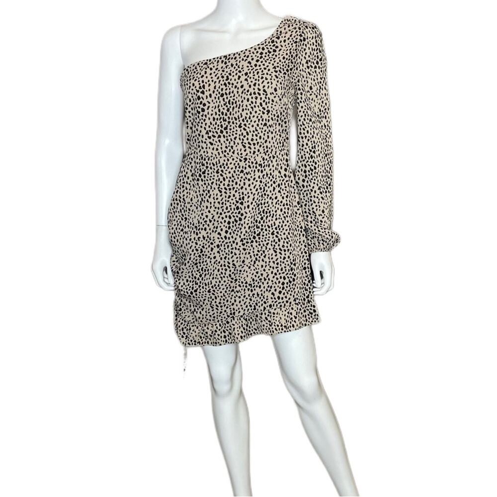 LE LIS One Shoulder Cable Cheetah Print Cinch Dress Women’s Sz S